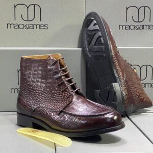 Bottines Mackjames Luxe Cuir Façon Croco Marron Élégant