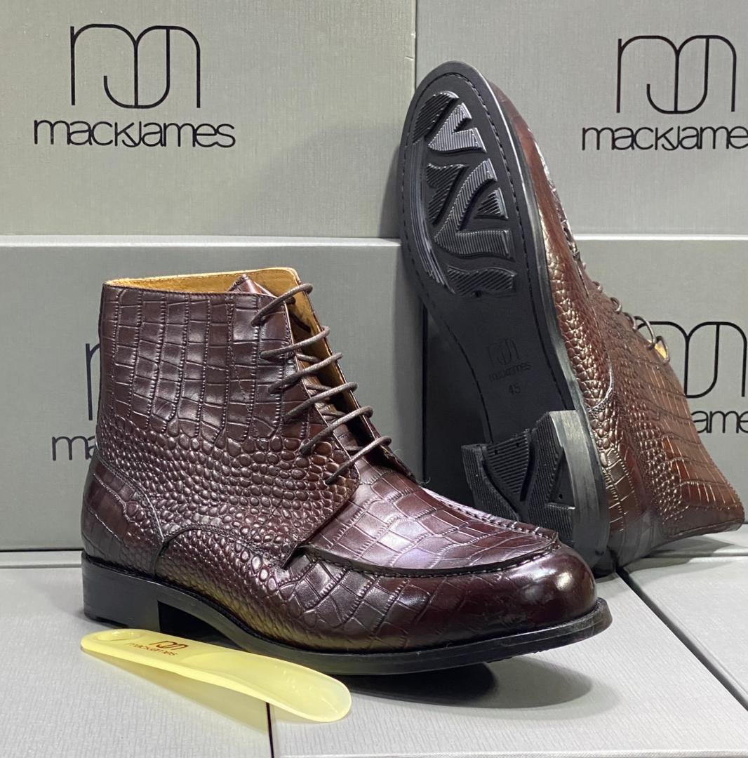 Bottines Mackjames Luxe Cuir Façon Croco Marron Élégant
