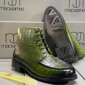 Bottes Montantes Mackjames en Cuir Façon Croco Vert Émeraude