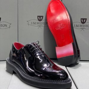 Derbies J.M. Weston Cuir Verni Noir & Semelle Rouge Distinctive