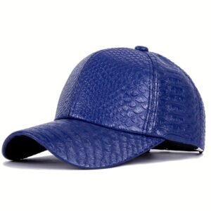 Casquette de Baseball Effet Cuir Croco Bleu Royal