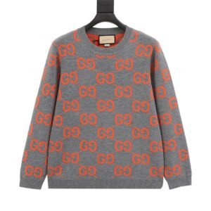 Pull en Laine Motif GG Gris et Orange - Élégance Distinctive