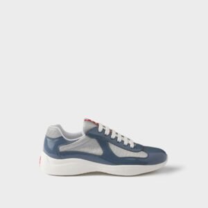 Baskets Luxueuses en Maille et Cuir Laqué Bleu Acier